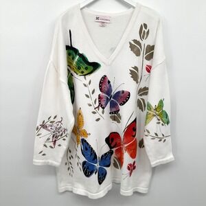 Vintage Marguerita Sweater Top‎ Size 3X Hand Painted Butterflies Artsy Boho USA